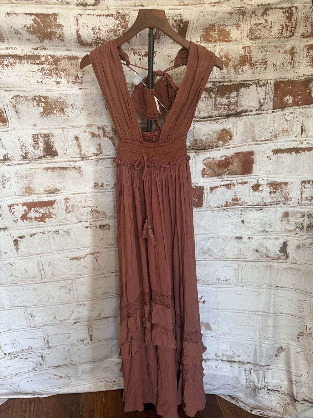 Free People Rust Maxi Dress with Smocked Waist